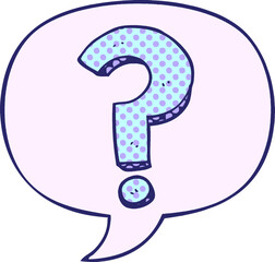 cartoon question mark with speech bubble in comic book style in bright neon color