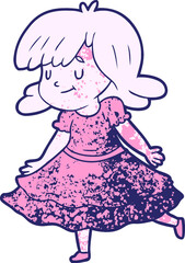 cartoon happy girl in bright neon color