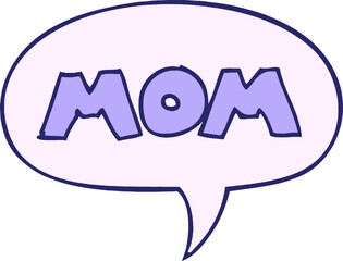  cartoon word mom with speech bubble in comic book style in bright neon color