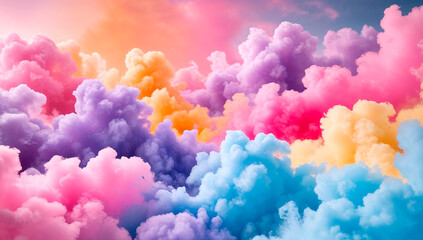 Colorful dreamy clouds in pastel sky. The Festival of Colors background