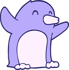 cartoon excited penguin in bright neon color
