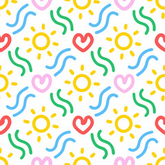 Cheerful sun heart and wave pattern with bright colors