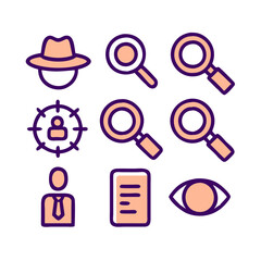 Detective and investigation icons for research and surveillance