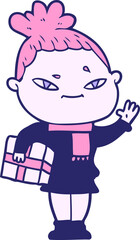 cartoon woman in bright neon color