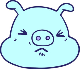 cartoon angry pig face in bright neon color