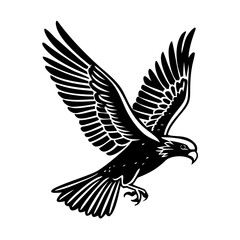 Dynamic Flying Eagle Silhouette - Majestic Bird of Prey Outline Illustration for Logos, Mascots, and Freedom Themes

