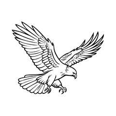 Obraz premium Dynamic Flying Eagle Silhouette - Majestic Bird of Prey Outline Illustration for Logos, Mascots, and Freedom Themes