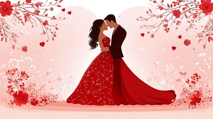 Loving couple in a romantic floral setting.