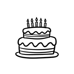 Black and white sketch of a birthday cake with candles  
