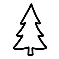 Outline of a Christmas tree in a simple black and white sketch style  