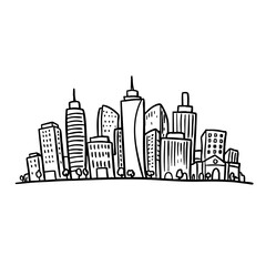 Obraz premium City skyline doodle in black and white sketch style 