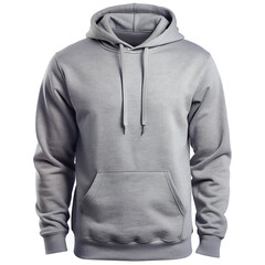 Cozy gray hoodie  blank sweatshirt front isolated and adjustable drawstring hooded on white  Background 