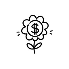 Flower with dollar symbol in a doodle style  