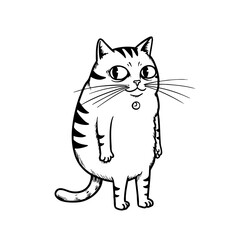 Obraz premium Doodle of a standing striped cat with large eyes and whiskers 