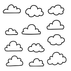 Fototapeta premium Various black and white cloud doodles in different shapes 
