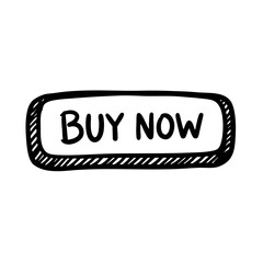 Hand-drawn buy now button in black and white sketch style  