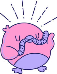 illustration of a traditional tattoo style robin with worm in bright neon color