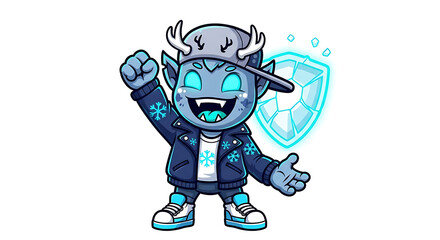 Victorious Ice Demon Cartoon Character Illustration