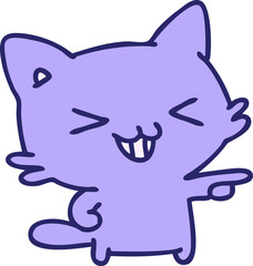 cartoon of a cat pointing and laughing in bright neon color