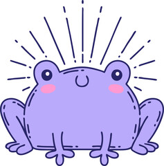 illustration of a traditional tattoo style happy frog in bright neon color