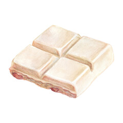 Watercolor illustration of isometric white chocolate bar with nuts. Perfect for packaging, branding, recipes, dessert menus, or confectionery-themed designs.