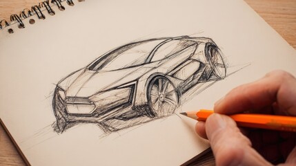 Male Hand drawing car 
