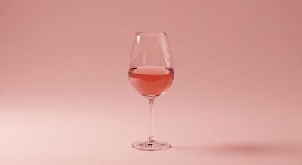 Elegant wine glass with rosé wine on a soft pink background in a minimalist style