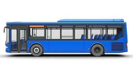 Side view of a vibrant blue city bus.