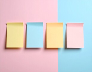 Fototapeta premium Four Colorful Blank Sticky Notes on Pastel Background
