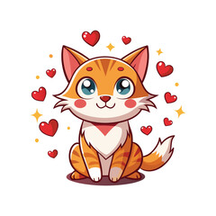 Cute Cat in Love with Heart Eyes and Floating Hearts on White Background – Adorable Valentine Cartoon Animal for Romantic, Fun, or Pet-Themed Designs