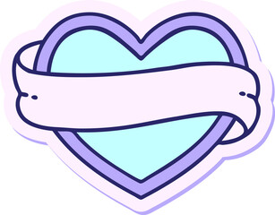 sticker of tattoo in traditional style of a heart and banner in bright neon color