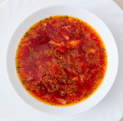 Borscht in a plate. National Ukrainian dish