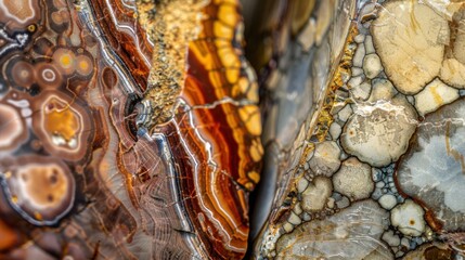 Close-up macro photograph of a vibrant rock formation showing intricate textures and vivid colors.