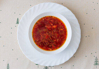 Borscht in a plate. National Ukrainian dish