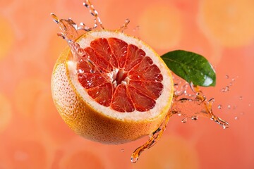 Grapefruit half surrounded by water splash