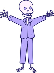 cartoon skeleton wearing pajamas in bright neon color