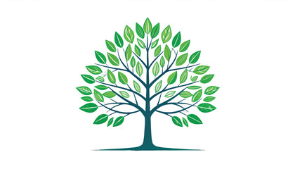 Obraz premium Stylized tree illustration green leaves on blue branches