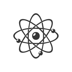 Atom model drawing with orbits and nucleus for scientific or educational designs, linear vector