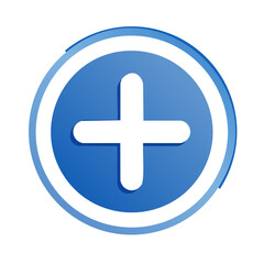 Obraz premium Blue Circle with White Plus Sign for Additions or Healthcare Icon on Isolated Background