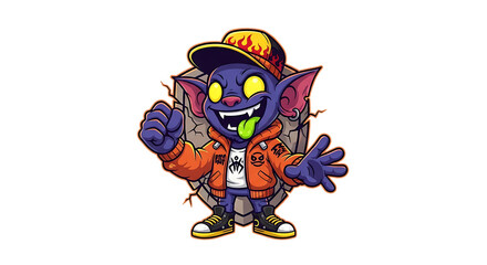 Fototapeta premium Cool Cartoon Bat Character Design Urban Style Illustration