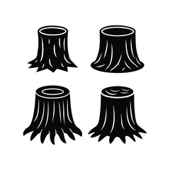 A set of tree stump silhouette vector art illustration