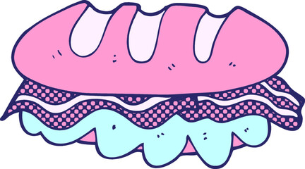 freehand drawn cartoon huge sandwich in bright neon color