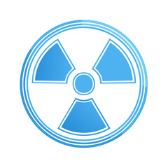 Contemporary blue radiation symbol isolated on white, with nuclear energy warning and hazard awareness.