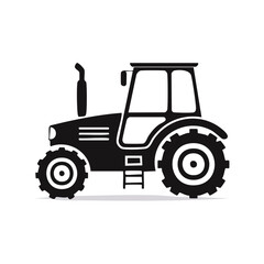 Farm Tractor Silhouette Vector Icon, Agricultural Machinery, Farming Vehicle, Heavy Equipment, Black and White