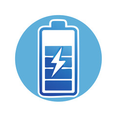 Obraz premium Electric energy battery icon in light blue circle representing charged state and power source for devices