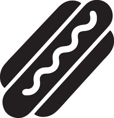 Silhouette vector of a hot dog in a bun with toppings, perfect for fast food, snack, and summer barbecue themes.