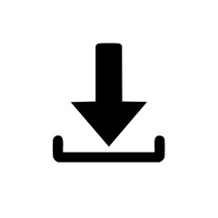 Black download symbol featuring arrow pointing down into tray for transferring data