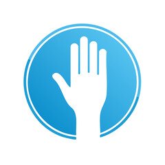 Fototapeta premium White hand stop sign in blue circle, caution, attention, alert, safety