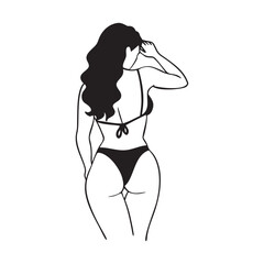 Woman in bikini back view illustration for fashion design beachwear artwork and creative projects
