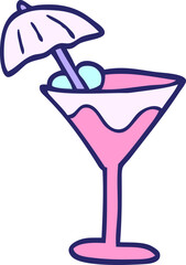 cartoon doodle martini drink in bright neon color